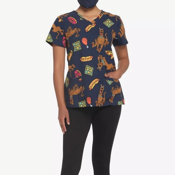 Scooby-Doo Novelty Scrub Top V-Neck, Short Sleeve Top Size S Navy NWT - Picture 4 of 8